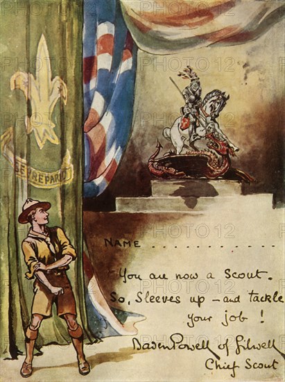 Design for Scouts Enrolment Card, (1944).  Creator: Robert Baden-Powell.