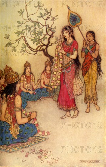 'Damayanti Choosing A Husband', 1913. Creator: Warwick Goble.
