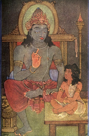 'Krishna instructing Arjuna', 1920. Creator: Unknown.