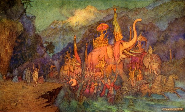 'The Return of the Heroes Slain in Battle', 1913. Creator: Warwick Goble.