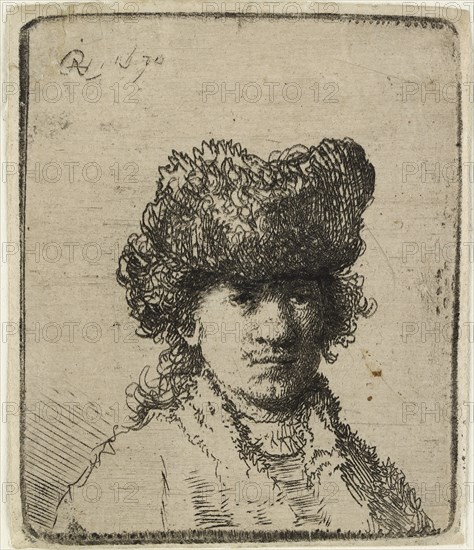 Self-portrait in a fur cap: bust, 1630. Creator: Rembrandt Harmensz van Rijn.
