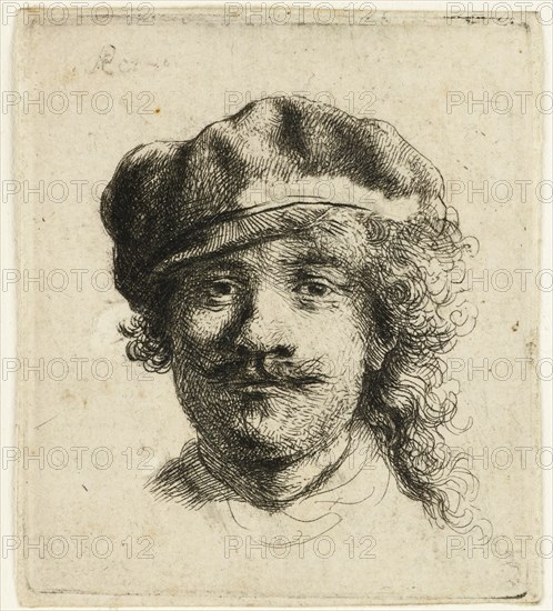 Self-portrait wearing a soft cap: full face, head only, c.1634. Creator: Rembrandt Harmensz van Rijn.