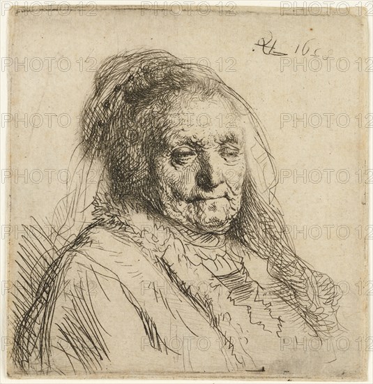 The artist's mother, head and bust, 1628. Creator: Rembrandt Harmensz van Rijn.