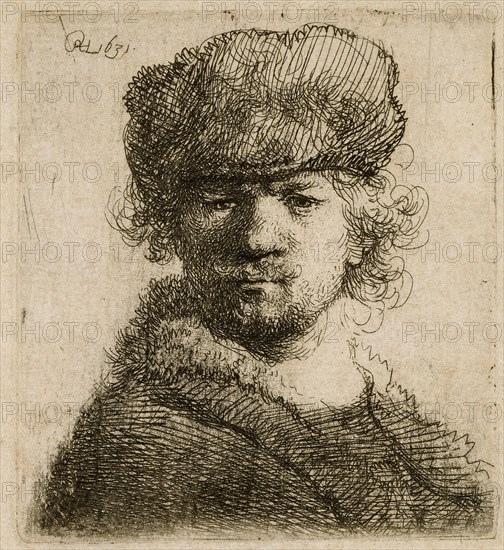 Self-portrait in a heavy fur cap: bust, 1631. Creator: Rembrandt Harmensz van Rijn.