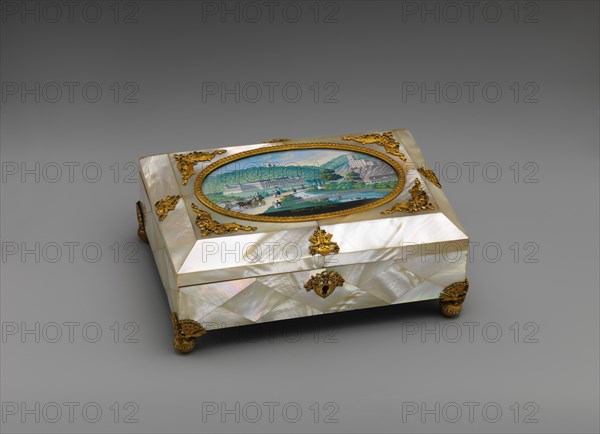 Sewing casket with view of Weilburg near Baden in Austria, 1820-30. Creator: Unknown.