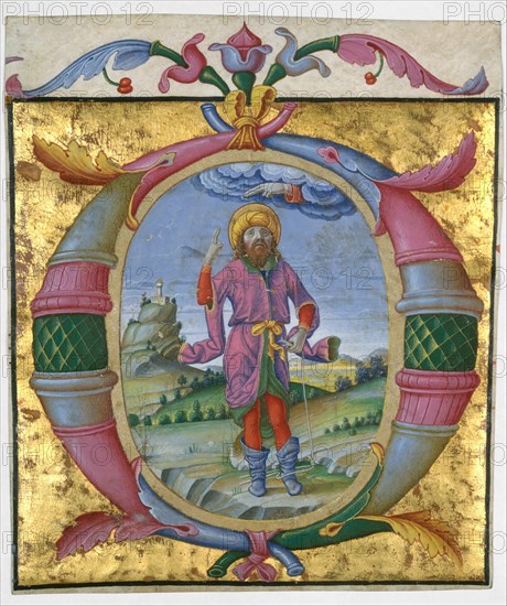 David with His Foot in a Noose in an Initial O, ca. 1500. Creator: Domenico Morone.