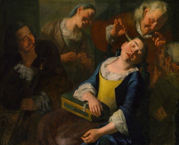 Teasing a Sleeping Girl, ca. 1760. Creator: Gaspare Traversi.