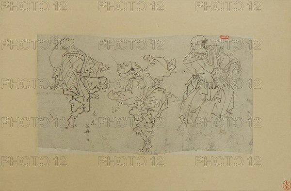 Three Kyogen Dancers, late 19th century. Creator: Kawanabe Kyosai.