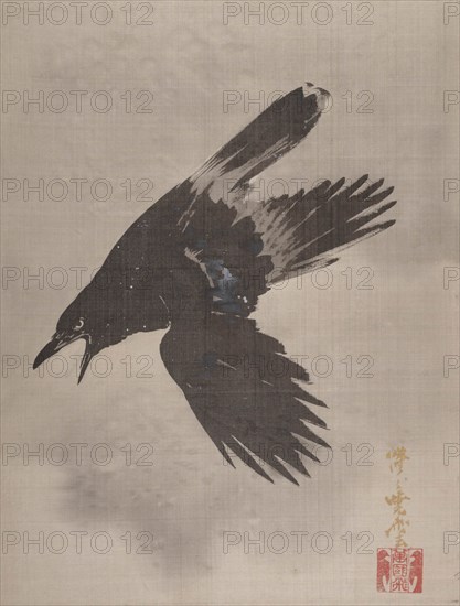 Crow Flying in the Snow, ca. 1887. Creator: Kawanabe Kyosai.