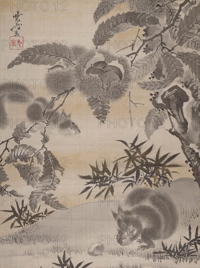 Squirrels Gathering Chestnuts, ca. 1887. Creator: Kawanabe Kyosai.