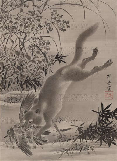 Fox Catching Bird, ca. 1887. Creator: Kawanabe Kyosai.