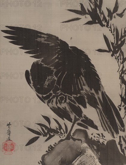 Crow on a Rock, ca. 1887. Creator: Kawanabe Kyosai.