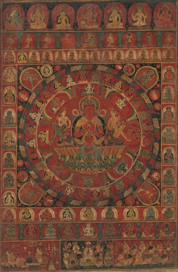 Mandala of the Sun God Surya Surrounded by Eight Planetary Deities, dated, likely 1379. Creator: Kitaharasa.