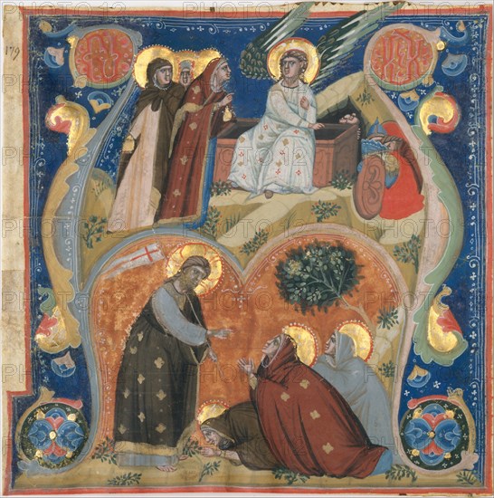 Manuscript Illumination with Scenes of Easter in an Initial A, from an Antiphonary, ca. 1320. Creator: Neri da Rimini.