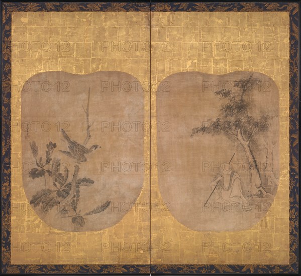 Daoist Sage beneath a Tree and Hawk on a Branch, mid-17th century. Creator: Soga Nichokuan.