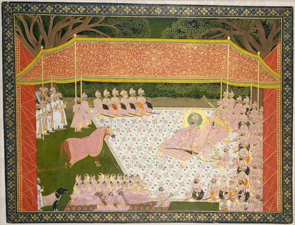 Maharana Sarup Singh Inspects a Prize Stallion, 1845-46. Creator: Tara.