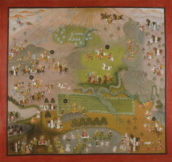 Maharana Jagat Singh Hawks for Cranes, dated 1744. Creator: Shiva and Dayal.