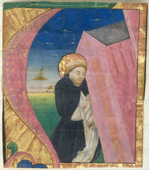 Manuscript Illumination with Saint Dominic Saving the Church of Saint John...mid-15th century. Creator: Unknown.