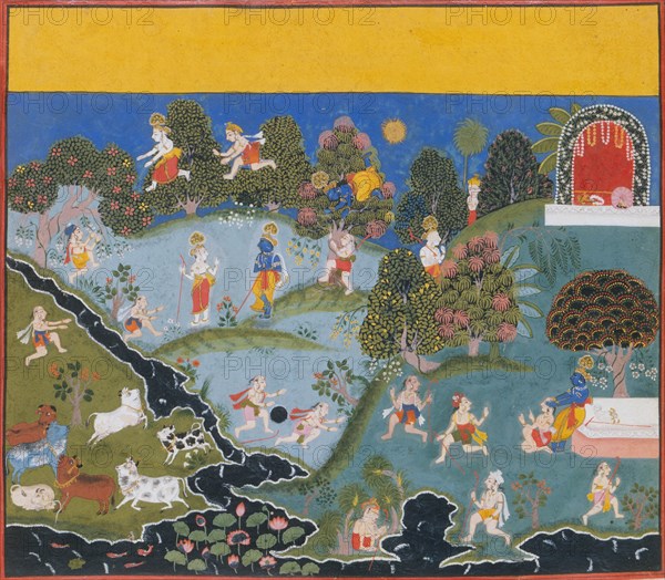 Blindman's Bluff...from a Dispersed Bhagavata Purana (Ancient Stories of Lord Vishnu), c1715-20. Creator: Unknown.