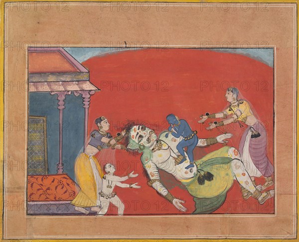 The Death of the Demoness Putana: Folio from a Bhagavata Purana Series, ca. 1610. Creator: Unknown.