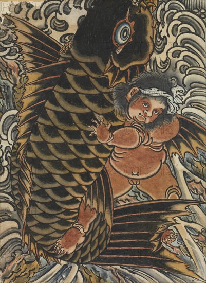 Kintaro with Carp, 19th century. Creator: Unknown.