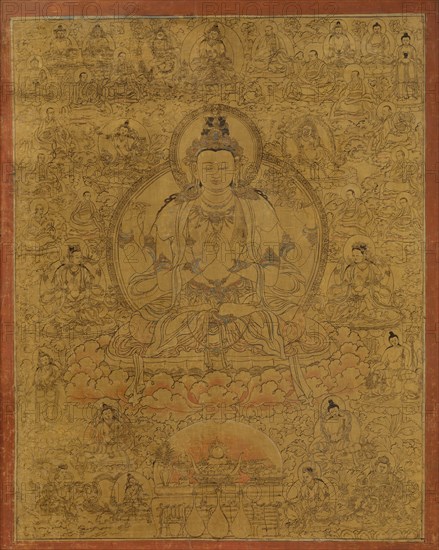 Sadaksari-Lokeshvara Surrounded by Manifestations and Monks, late 15th century. Creator: Unknown.