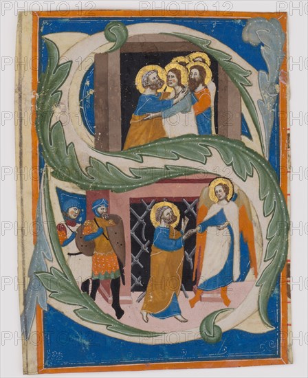 Initial S with Saint Peter Liberated from Prison, first half 14th century. Creator: Unknown.