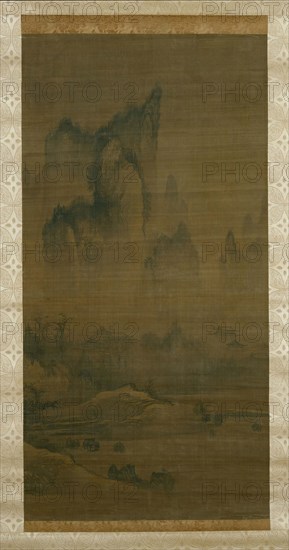 Evening bell from mist-shrouded temple; Autumn moon over Lake Dongting (right), ca. 1450-1500. Creator: Unknown.