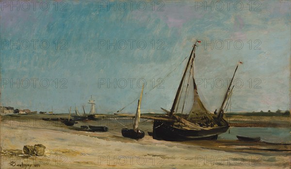 Boats on the Seacoast at Étaples, 1871. Creator: Charles Francois Daubigny.