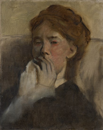 Young Woman with Her Hand over Her Mouth, ca. 1875. Creator: Edgar Degas.