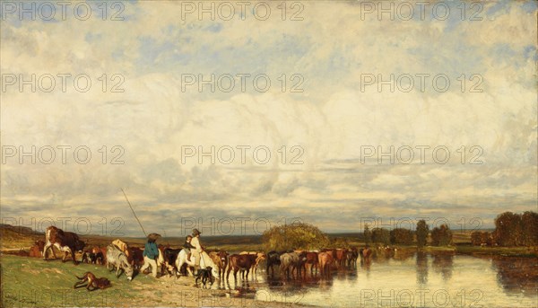 Cows Crossing a Ford, 1836. Creator: Jules Dupré.