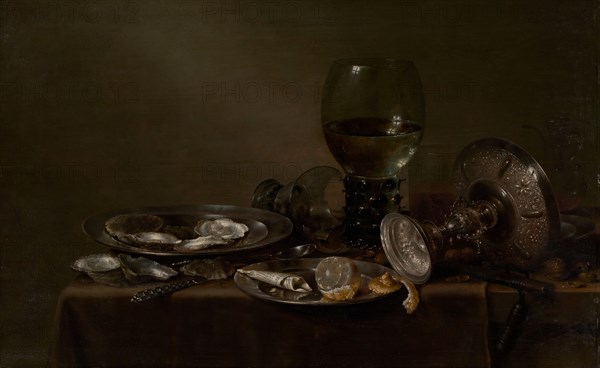 Still Life with Oysters, a Silver Tazza, and Glassware, 1635. Creator: Willem Claesz Heda.