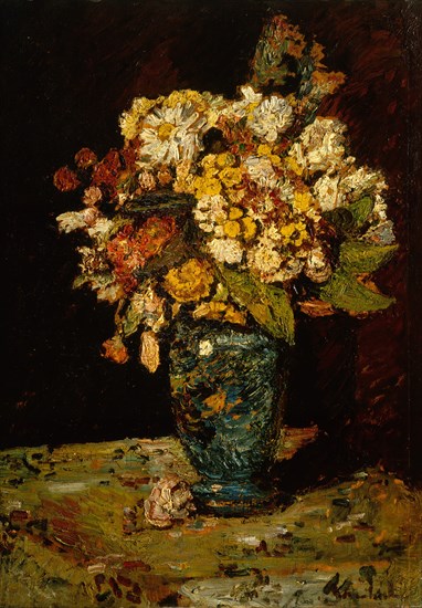 Flowers in a Blue Vase, 1879-1883. Creator: Adolphe Monticelli.