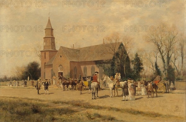 Old Bruton Church, Williamsburg, Virginia, in the Time of Lord Dunmore, 1893. Creator: A. Wordsworth Thompson.