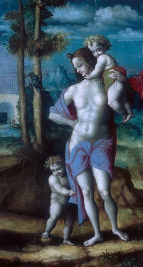 Eve with Cain and Abel, 1520s. Creator: Bacchiacca.