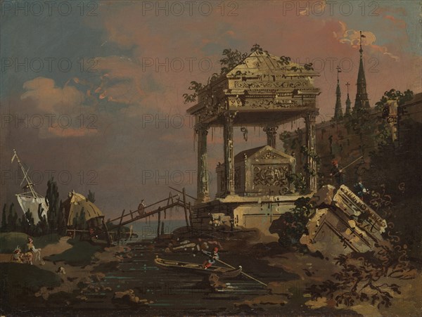 Imaginary View with a Tomb by the Lagoon, early 1740s. Creator: Canaletto.