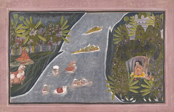 Radha Crosses a River to Interview a Hindu Sage, ca. 1820. Creator: Chokha.