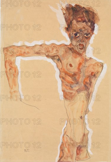 Self-Portrait, 1911. Creator: Egon Schiele.