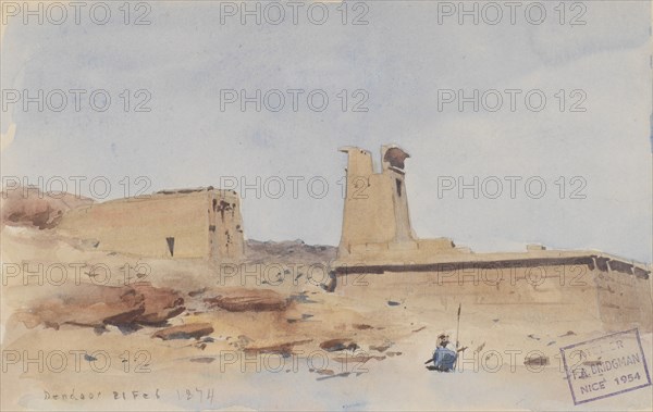 The Temple of Dendur, Showing the Pylon and Terrace, 1874. Creator: Frederick Arthur Bridgman.