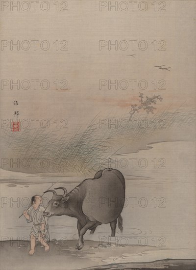 Boy with Cow at the River's Edge. Creator: Hashimoto Gaho.