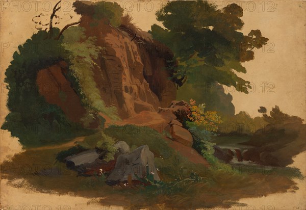 Rocky Outcrop by a Stream in the Roman Campagna, ca. 1835-40. Creator: Johannes Jakob Frey.