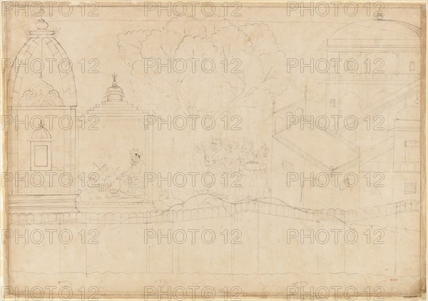 Indrajit Makes Offerings: Folio from the Siege of Lanka series, ca. 1725. Creator: Manaku.