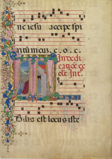 Manuscript Leaf with the Dedication of a Church in an Initial T, from a Gradual, 2nd half 15th cent. Creator: Mariano del Buono.