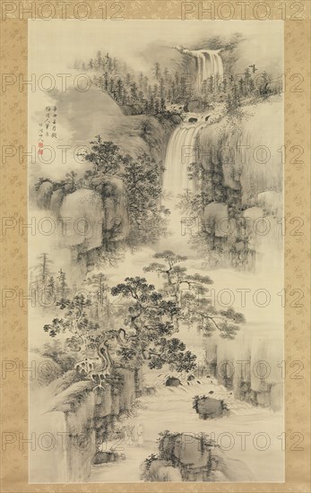 Landscape with Waterfall, 1841. Creator: Nakabayashi Chikuto.