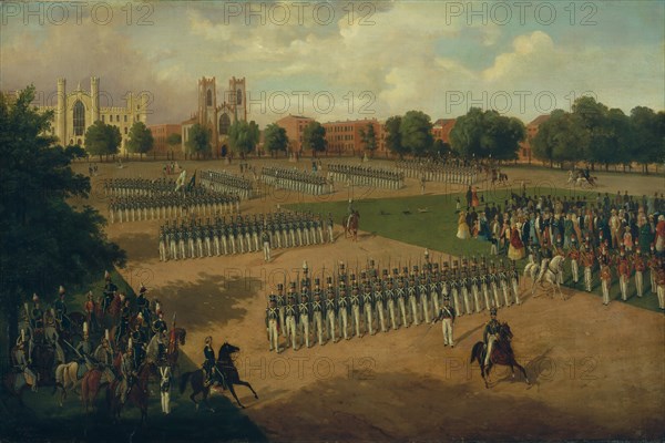 Seventh Regiment on Review, Washington Square, New York, 1851. Creator: Otto Boetticher.