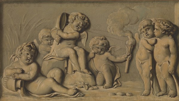 Amorini at play (one of a pair), 1770-90. Creator: Unknown.