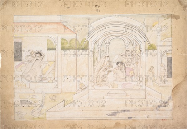 The Marital Bliss of Nala and Damayanti: Folio from a Nala-Damayanti Series, ca. 1800-10. Creator: Ranjha.