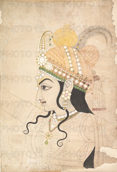 Head of Krishna: cartoon for a mural of the Raslila , ca. 1800. Creator: Sahib Ram.