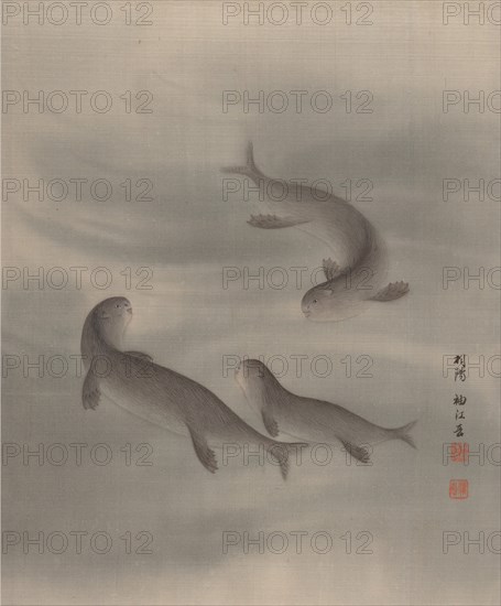 Otters Swimming, ca. 1890-92. Creator: Seki Shuko.