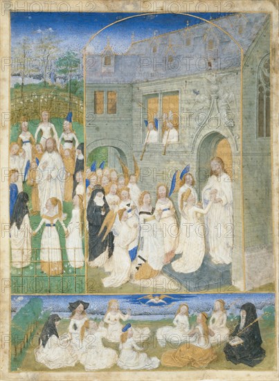 The Holy Virgins Greeted by Christ as They Enter the Gates of Paradise, ca. 1467-70. Creator: Simon Marmion.